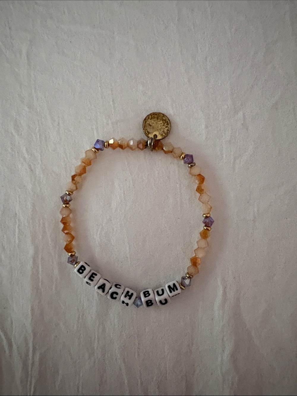 Peach & Purple Beaded Stretch Bracelet with Gold Accent
